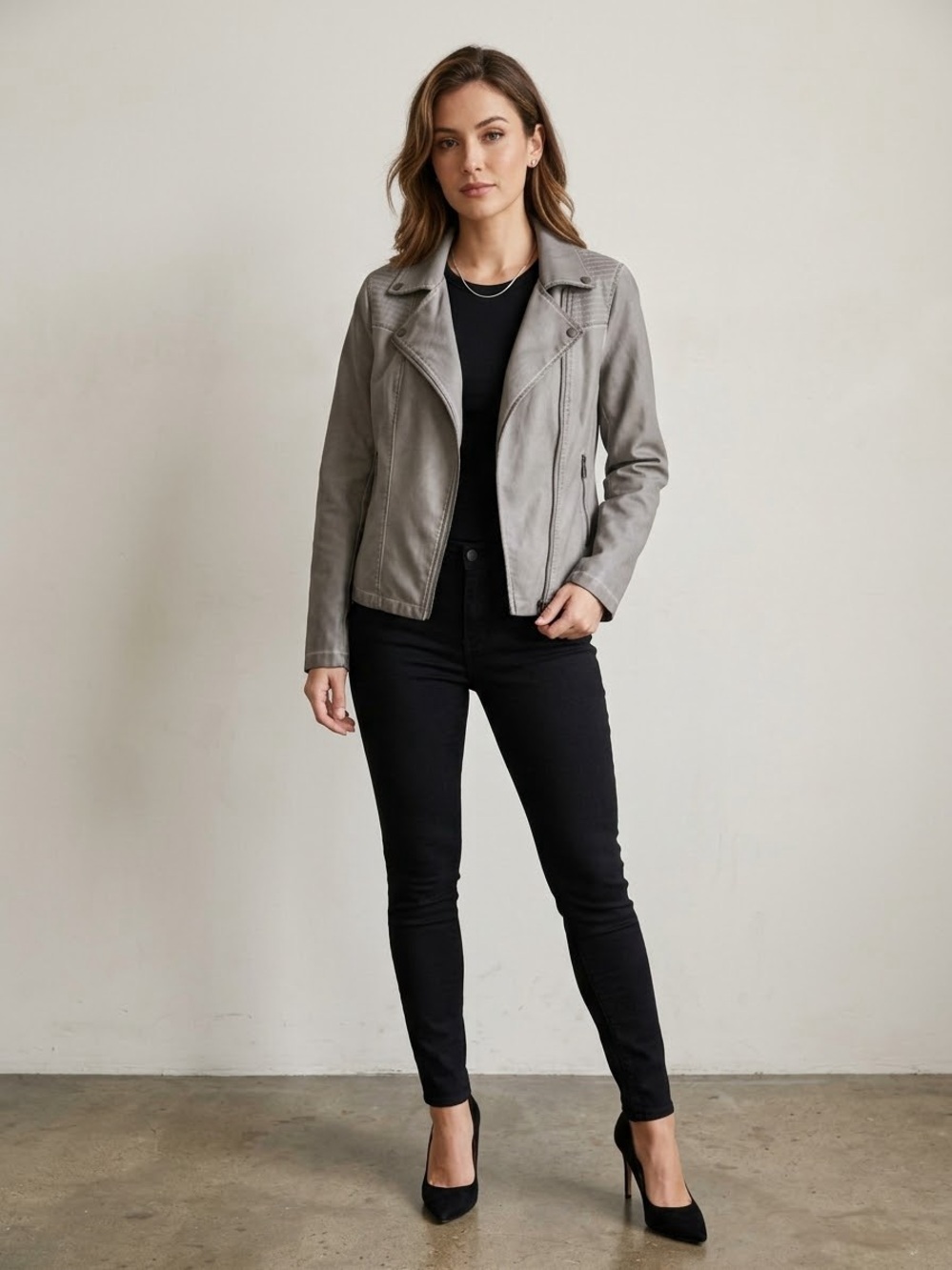 Bagatelle  Women's Light Gray Asymmetric Leather Jacket. Size S